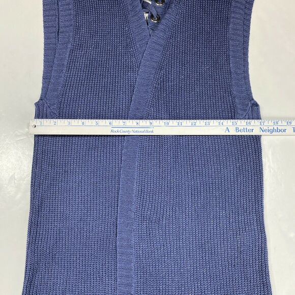 Chico's Open Front Long Cardigan Sz 2 (US 12/Large) Blue Periwinkle Sleeveless - Picture 5 of 11